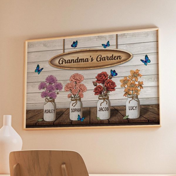 Grandma‘s Garden Birth Month Flowers Jars Personalized Horizontal Poster Sale - Image 5