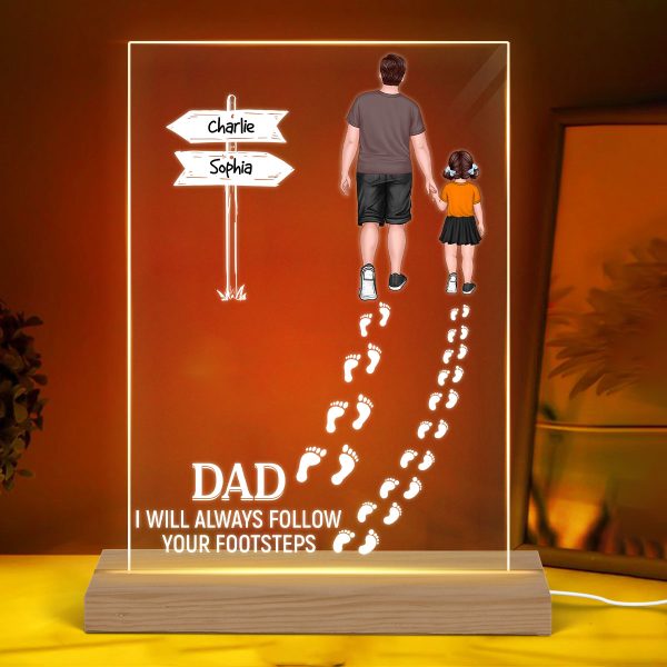 Dad We Will Always Follow Your Footsteps Personalized Rectangle Acrylic LED Night Light Fashion - Image 3