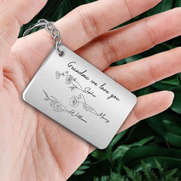 Grandma Mom Birth Month Flowers Personalized Metal Keychain For Discount - Image 2