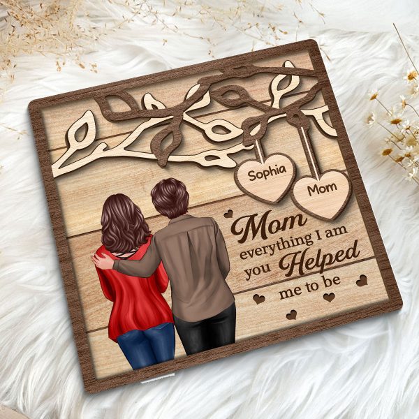 Back View Mom Daughter Son Under Tree Gift For Mom Personalized 2-Layer Wooden Plaque Online - Image 5