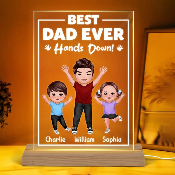 Best Dad Ever Hands Down Personalized Rectangle Acrylic LED Night Light Supply - Image 3