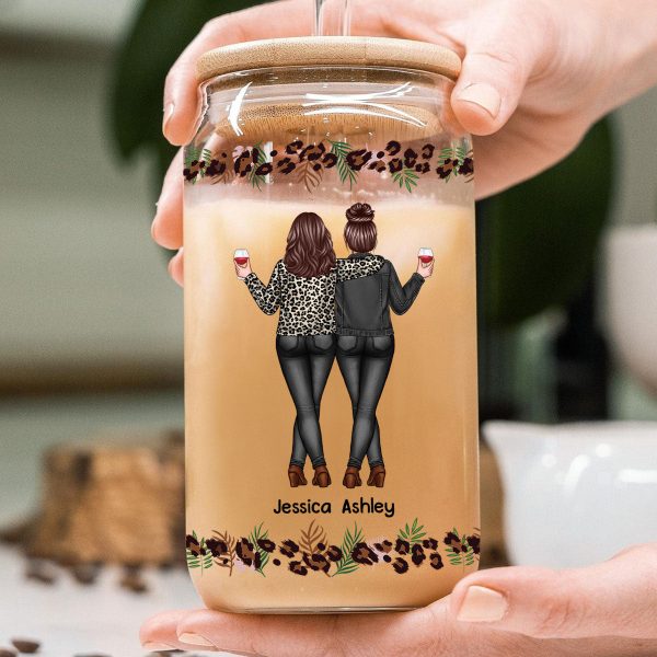 Leopard Back View Besties Personalized Clear Glass Can Discount - Image 5