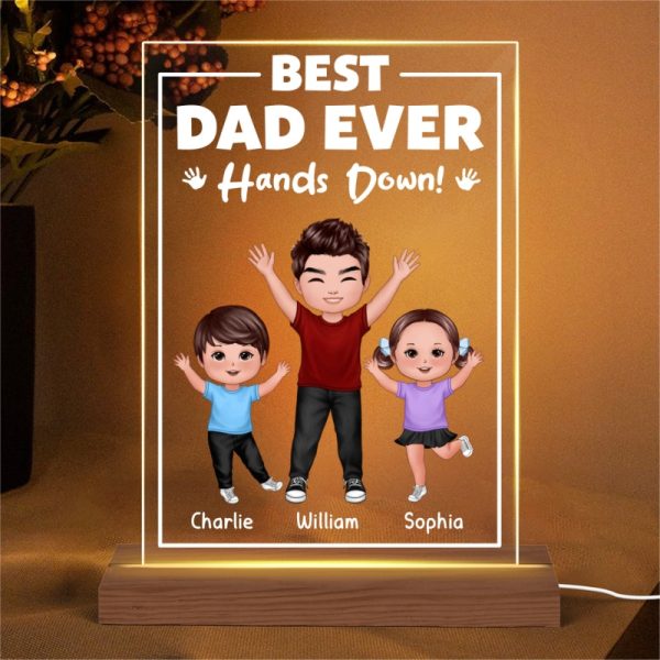 Best Dad Ever Hands Down Personalized Rectangle Acrylic LED Night Light Supply - Image 4