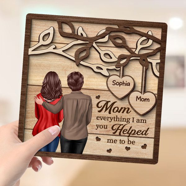 Back View Mom Daughter Son Under Tree Gift For Mom Personalized 2-Layer Wooden Plaque Online - Image 4