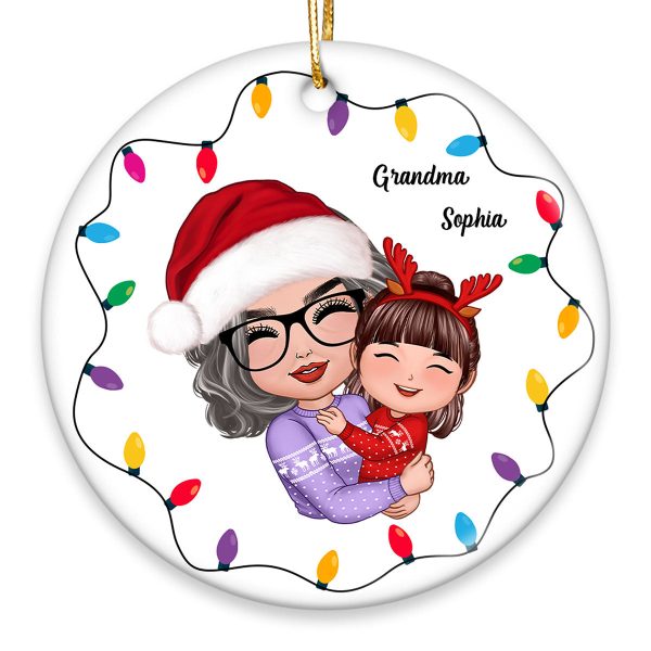 Christmas Light Strings Doll Grandma Hugging Kid Gift For Granddaughter Grandson Personalized Circle Ornament Online Hot Sale