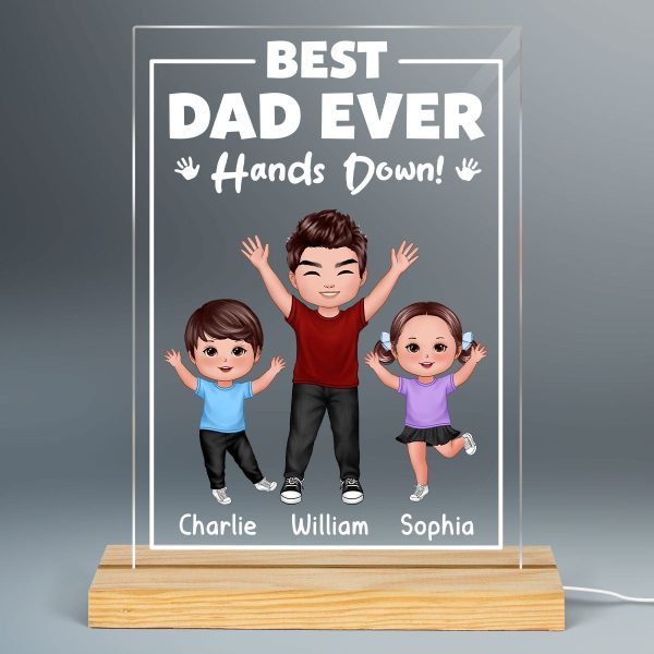 Best Dad Ever Hands Down Personalized Rectangle Acrylic LED Night Light Supply - Image 2