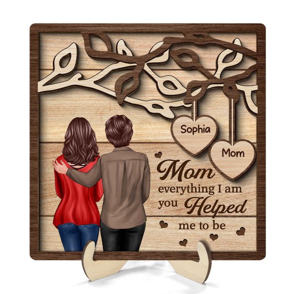 Back View Mom Daughter Son Under Tree Gift For Mom Personalized 2-Layer Wooden Plaque Online