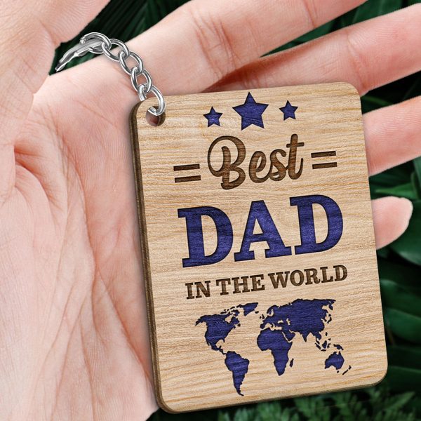Best Dad In The World Dad And Kids Standing Front View Personalized Wooden Keychain Fashion - Image 2