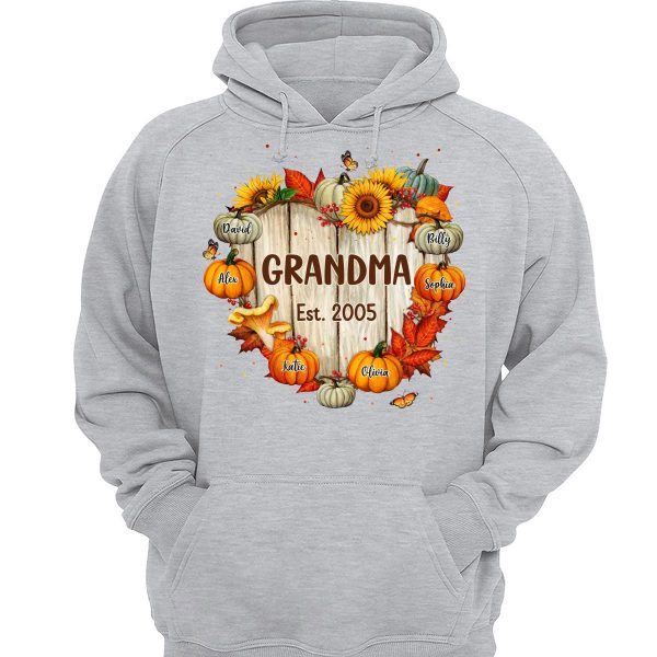 Fall Season Grandma Mom Wood Heart Sign Pumpkins Personalized Shirt Online - Image 3