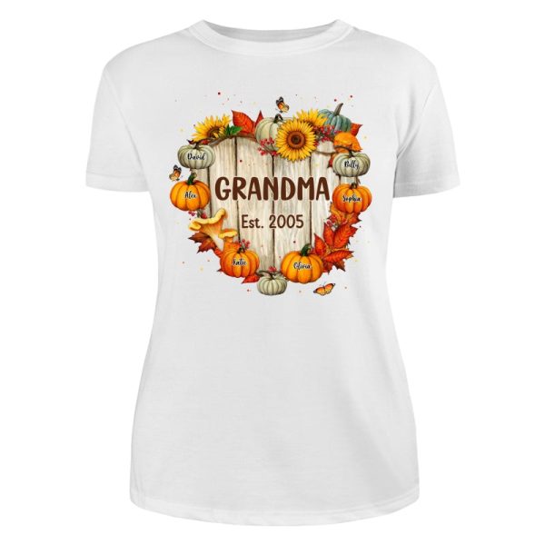 Fall Season Grandma Mom Wood Heart Sign Pumpkins Personalized Shirt Online - Image 5